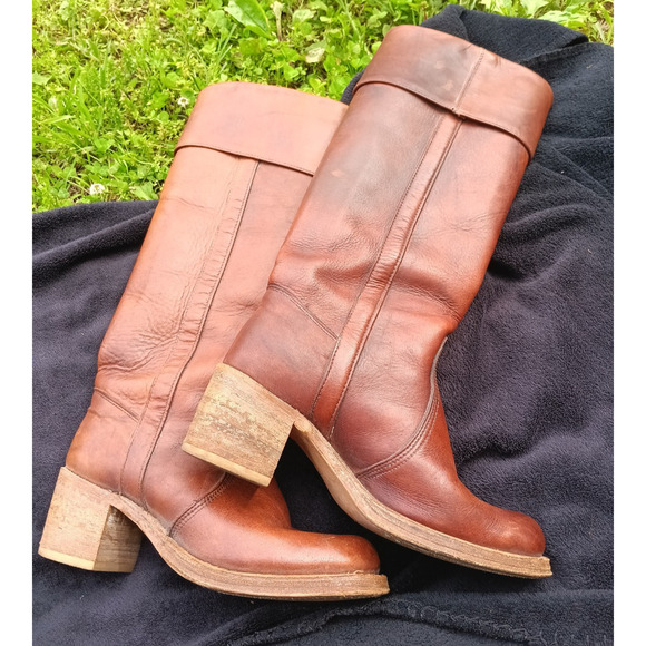 Capezio Shoes - RARE Miss Capezio 70s Campus Brown Tall Leather Boots size 7 M Wood Heel USA